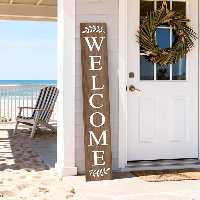 Farmhouse Wooden Merry Christmas Welcome Sign Stand for Front Door, 47" Large Welcome Sign for front porch, Rustic Vertical Tall Xmas Gift Porch Leaner Decor for Outdoor Patio Garden