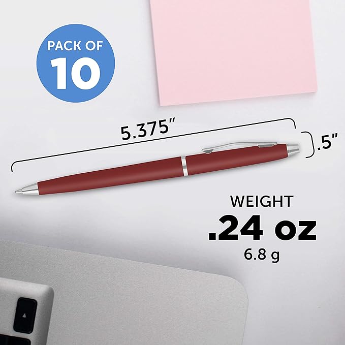 DISCOUNT PROMOS Langham Ballpoint Pens Set of 10, Bulk Pack - Black Ink, Great for Office, School, Business, Tradeshows - Burgundy