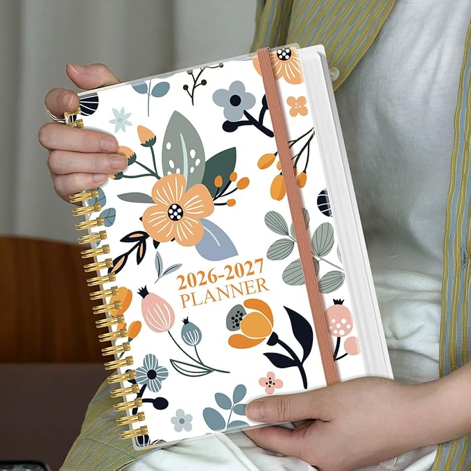 2026-2027 Planner - 18 Months Weekly & Monthly Planner from January 2026 - June 2027, Spiral Notebook 2026-2027 with Elastic Closure, Inner Pocket, Medium 5.8" x 8.3", Rose Flower