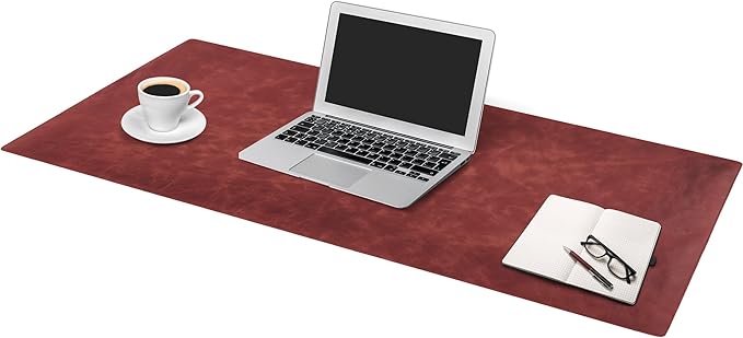 Node Leather Calfskin Leather Desk Pad – Executive Office Desk Mat with Non-Slip Bottom – Smooth Surface for Mouse & Keyboard – Wide Desk Protector 15 3/4" x 38"