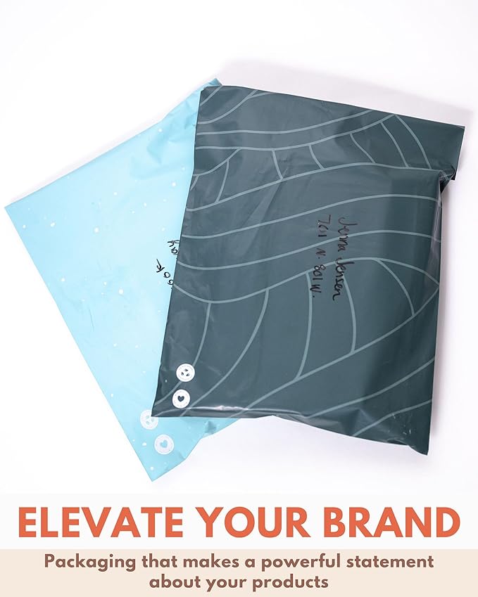 Poly Mailers 14.5 x 19 Inch- 100 pack Biodegradable Shipping Bags for Clothes and Large Items - Impack Self-Seal Waterproof Thick Mailing Envelope for Accessories & Clothing - Space Blue Leaf
