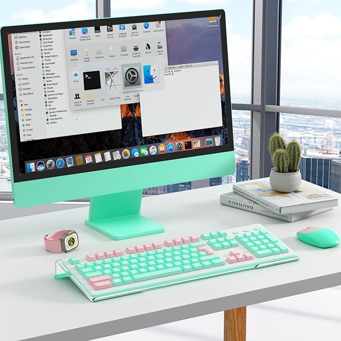 BEEGO Ergonomic Computer Keyboard Stand - Clear Acrylic Keyboard Riser Tilted Keyboard Holder Keyboard Tray with Teal Blue Non-Slip Strip for Easy Typing at Home School Office Desk Accessories