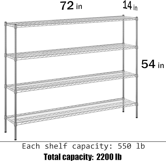 Regal Altair 14" Deep x 72" Wide x 54" Height Wire Shelving Kit | 4-Tier | NSF Commercial Storage Rack Unit