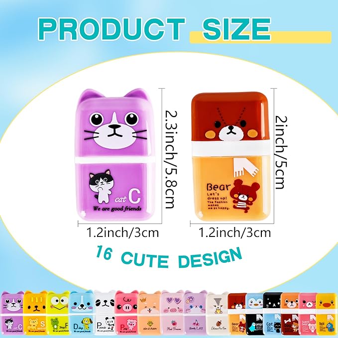 48 Pcs Cute Erasers for Kids Fun Animal Erasers Pencil Eraser with Clean up Roller Bulk Gift for Student School Office, 16 Styles