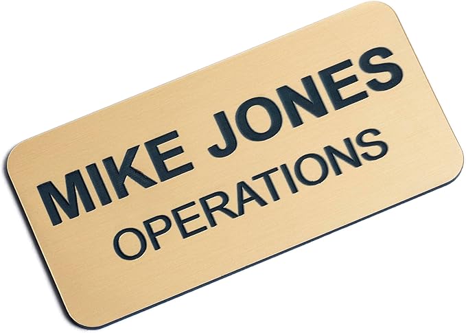 Custom Engraved Name Tag Badges – Personalized Identification with Pin or Magnetic Backing, 1.5 Inch x 3 Inches, European Gold/Navy