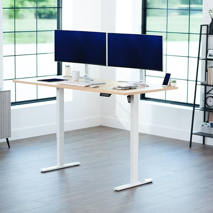 VIVO Electric 71 x 36 in Standing Desk, Memory Height Adjustment, 1B Series, Holds 220 lbs, Light Wood Top White Frame, DESK-KIT-1W7C-36