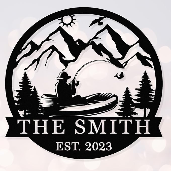 Custom Metal Outdoor Name Sign, Custom Fishing Metal Sign, Personalized Fishing Metal Monogram Sign, Fishing Gifts for Men Dad