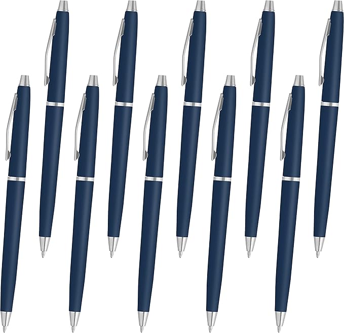 DISCOUNT PROMOS Langham Ballpoint Pens Set of 10, Bulk Pack - Black Ink, Great for Office, School, Business, Tradeshows - Navy Blue