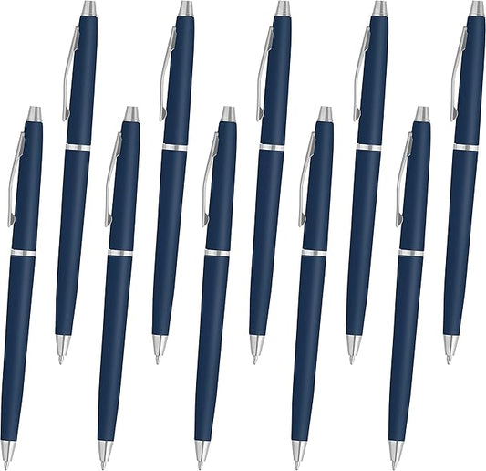 DISCOUNT PROMOS Langham Ballpoint Pens Set of 10, Bulk Pack - Black Ink, Great for Office, School, Business, Tradeshows - Navy Blue
