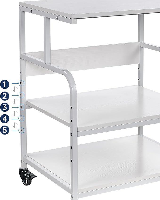 Fannova White Printer Stand, 23.6 x18.9 x 30 Inches Big Size Printer Table with Adjustable Shelf, 3 Tier Rolling Printer Cart with Wheels for Home Office Storage and Organization