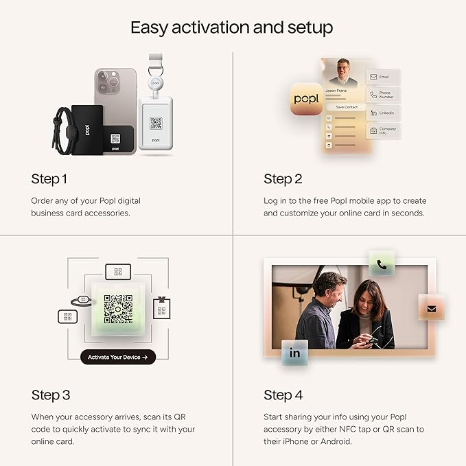 Popl Smart NFC Business Card - Sleek Modern Digital Business Card w/Instant App-Free Sharing - Customizable NFC Cards Compatible w/iPhone & Android (Metal Black)