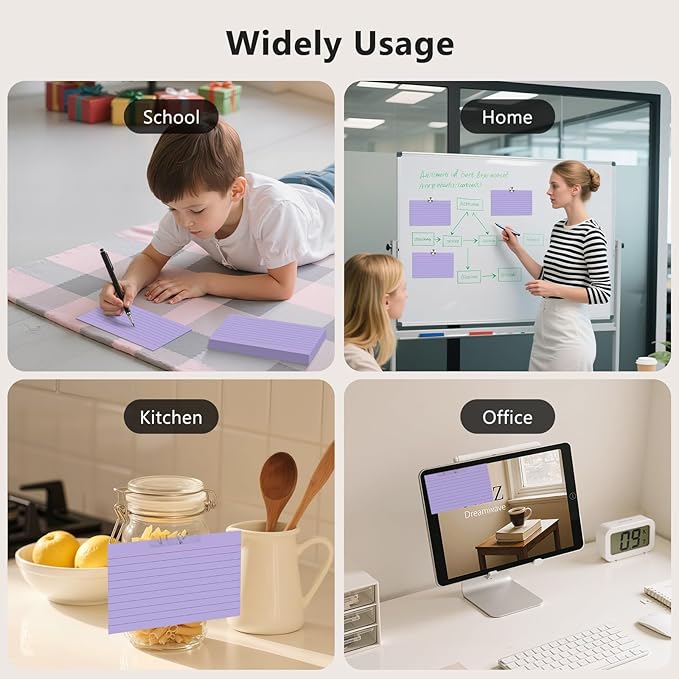 250 Count Index Cards 3 x 5 Inch, Heavyweight Purple Lined Note Cards Portable Ruled Flash Cards Perfect for Studying and Organizing, Note Taking Study Flashcards for Home, School and Office