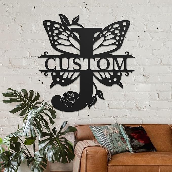 Personalized Custom Letter Name metal Signs,Custom Black Letter Monogram Wall Art Decor,Metal Signs Plaques Outdoor wall Decorative Signage (J)