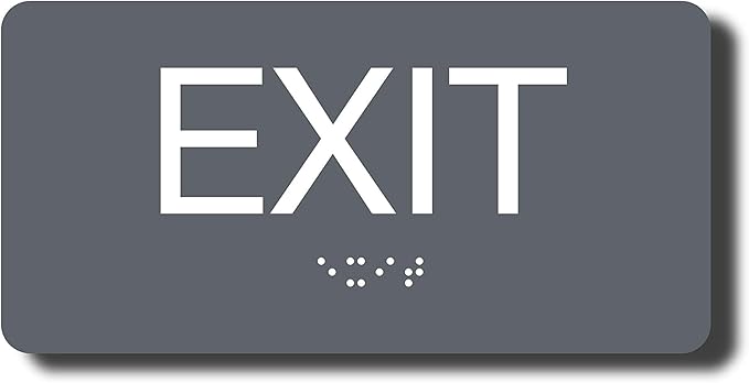 ADA Compliant Exit Sign with Braille (6" x 3" Grey)
