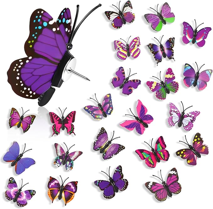 50Packs Purple Butterfly Push Pins Decorative Thumb Tacks Pushpins for Cork Board Thumbtacks for Hanging for Board Bulletin Corkboard Cubicle Wall in Office Decor Home Decorations