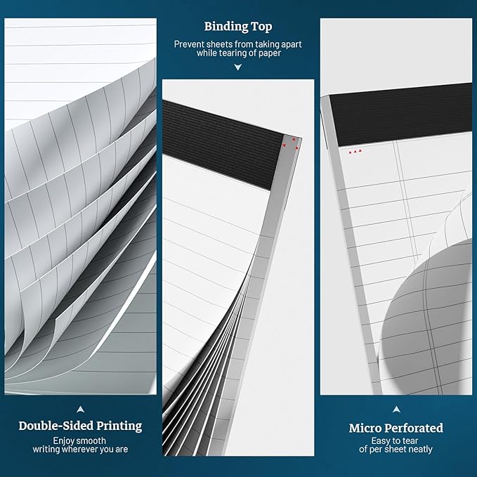 White Legal Pads 8.5 x 11 Notepads, 12 Pack Writing Paper Note Pads 8.5x11, Micro Perforated Wide Ruled Lined Writing Pads 30 Sheets for Home Office School Work, Legal Notepads Double-Side Printed Per Pad