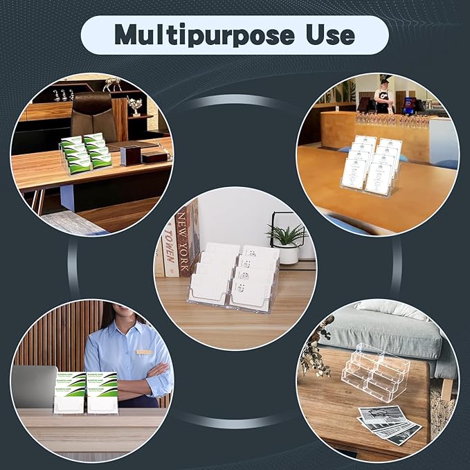 Acrylic Business Card Holder for Desk,4-Tier Clear Plastic Display Stand with 8 Pockets, Holds 400 Cards,ldeal for Office & Workspace Organization