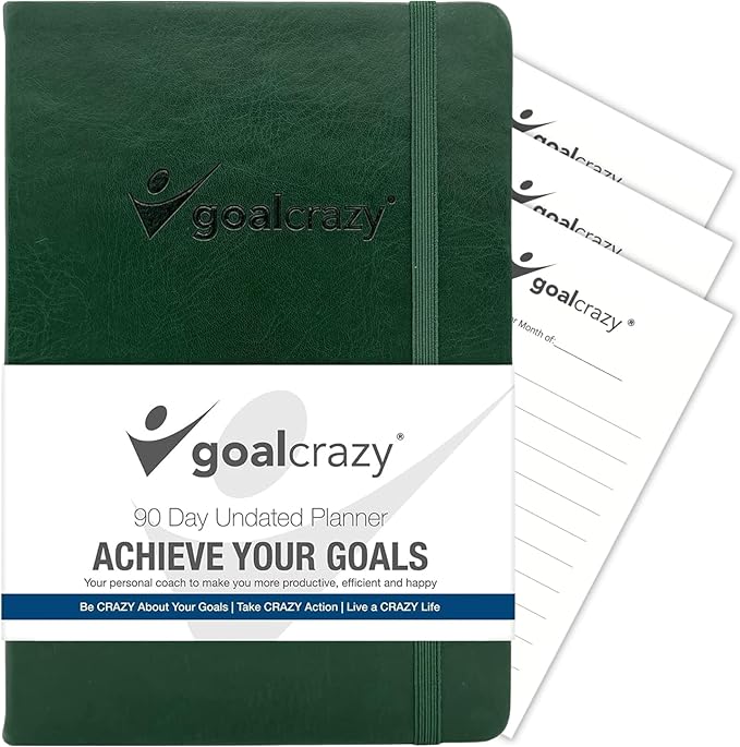 Undated Daily Planner to Achieve Your Goals 2025-2026 - 90 Day Guided Journal & Productivity Organizer with Goal Setting, Habit Tracker, To Do List, Academic & Work Calendar, Leather Hardcover - Forest Green