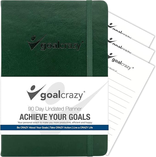 Undated Daily Planner to Achieve Your Goals 2025-2026 - 90 Day Guided Journal & Productivity Organizer with Goal Setting, Habit Tracker, To Do List, Academic & Work Calendar, Leather Hardcover - Forest Green