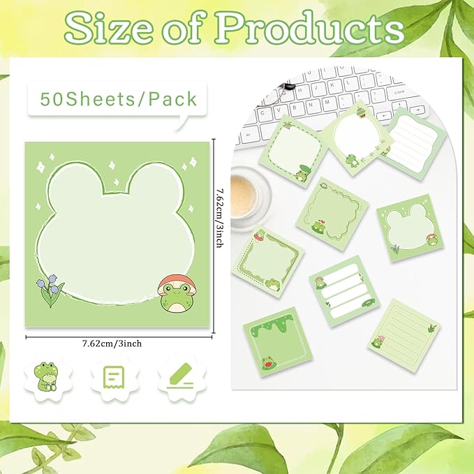 Lovarywow Frog Sticky Notes Gifts - 9 Pack Cute Frog Sticky Notes 3x3 Inch Cartoon Funny Self-Stick Notepads Novelty Animals Post Pads Gifts for Women Men School Office Supplies 450 Sheets