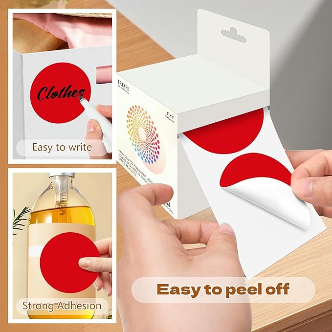 3 Inch Round Color Coding Labels (500 per Roll) - Colored Dot Stickers Round Labels for Inventory, Warehouse, Office Organizing - Red Circle Stickers