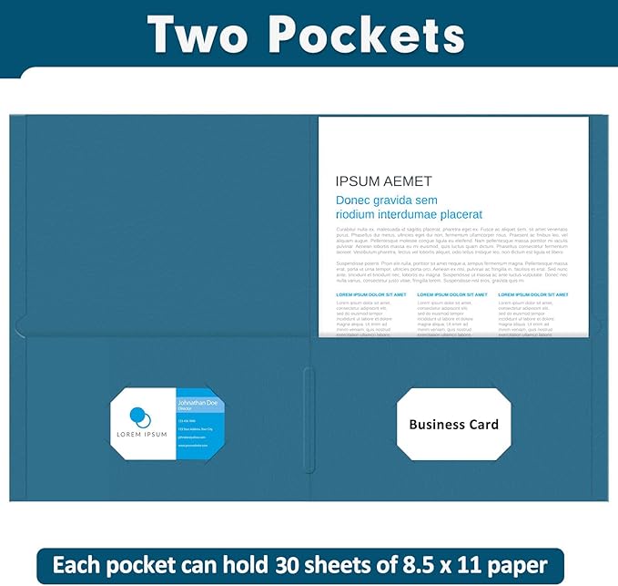 Two Pocket Folders, PANDRI 30 Pack 2 Pocket Folders, Letter Size Paper File Folder for School Office Home Business, DarkBlue