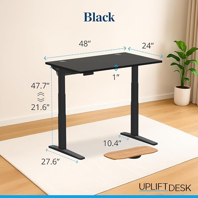 UPLIFTDESK V3 2-Leg Black Laminate Wood Standing Desk – Adjustable Height, Advanced 1-Touch Memory Keypad, Under Desk Cable Management, Wire Grommets & Rocker Board (Black C-Frame, 48 x 30 inch)