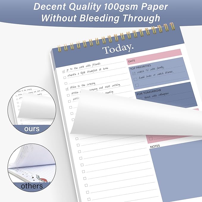 To Do List Notepad - Daily Planner Notepad Undated 52 Sheets Tear Off, 6.5" x 9.8" Checklist Productivity Organizer with Hourly Schedule for Tasks