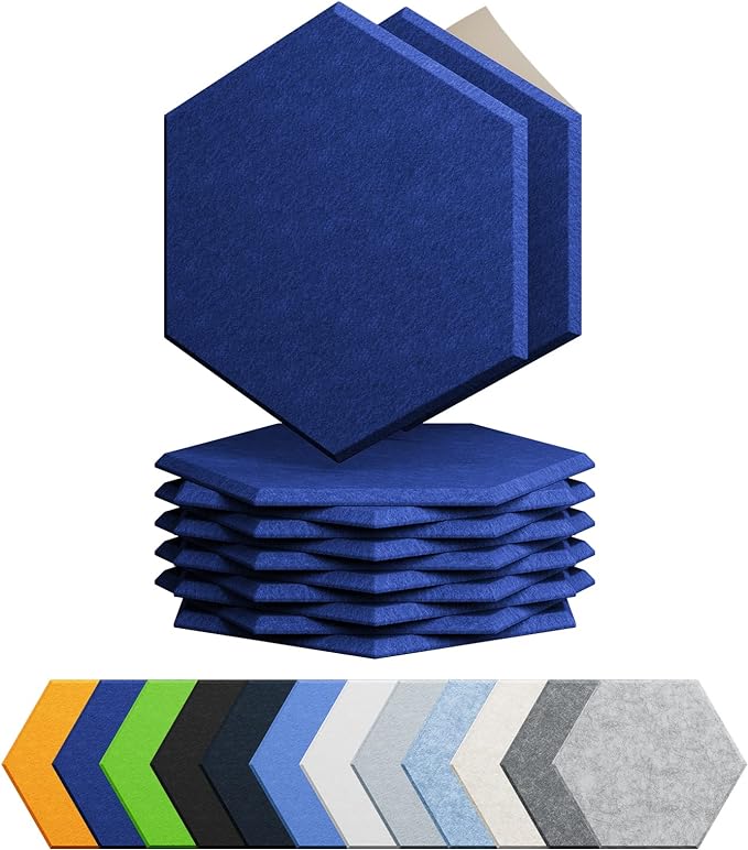 Amantech 12 Pack Acoustic Panels Self Adhesive Sound Proof Foam, High Density Sound Acoustic Panel, 12X10.23X0.4 Inch Hexagon Panels in Home, Office, Reccording Room, Studio,and more(Telecom Blue)