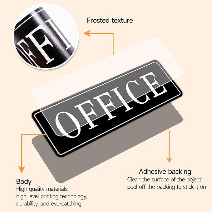 The Office Door Sign for Home and Business，Self-Adhesive Waterproof and Fade-Resistant Modern Office Sign Sticker for House，Business，Door, Window（Black）