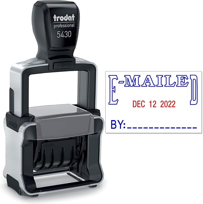 Trodat 5430 Professional Self-Inking Date Stamp with E-MAILED - Blue/Red 2 Color Ink