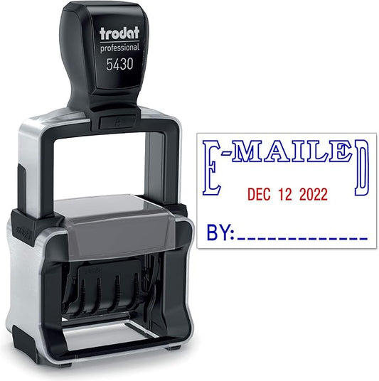 Trodat 5430 Professional Self-Inking Date Stamp with E-MAILED - Blue/Red 2 Color Ink