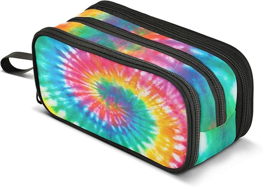 BOENLE Tie Dye Rainbow Pencil Case Box Boys Girls Large Pencil Pouch with Zipper Compartments Big Capacity Stationery Pen Bag Organizer for Kids Teens Adults School Office