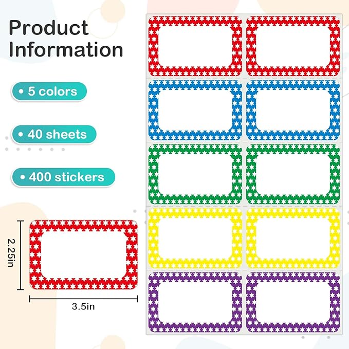 L LIKED 400 Stickers - 3.5" x 2.25"Colors Plain Name tag Labels with Perforated Line for School Office Home (Star - 400 Labels)
