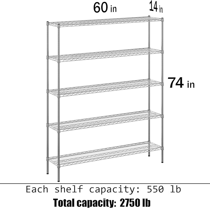 Regal Altair 14" Deep x 60" Wide x 74" Height Wire Shelving Kit | 5-Tier | NSF Commercial Storage Rack Unit