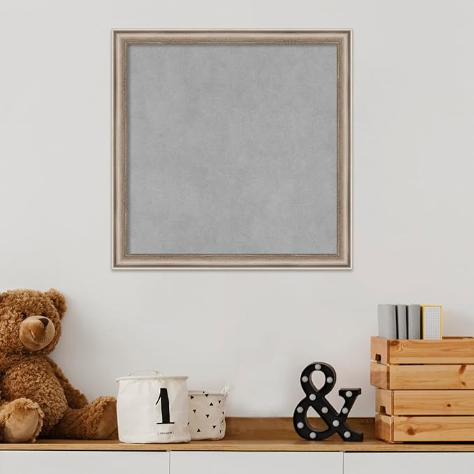 Amanti Art Silver Framed Magnetic Board 18x18 Small Vision Board for use with Magnets, 100% Metal Sheet to Display Items as Office Decor or for Home Organization in mudroom, Kitchen or Kids Room