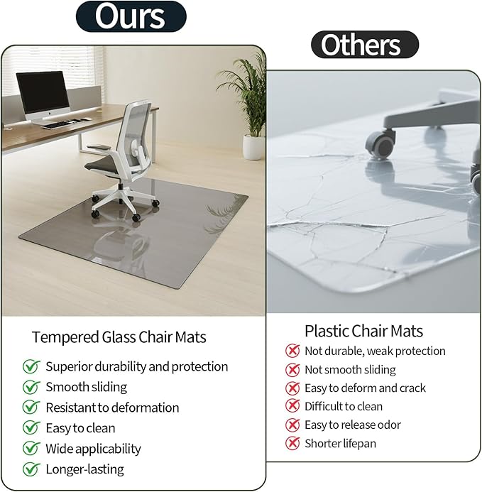 Koonmi Tempered Glass Chair Mat for Hardwood Floors & Carpets, 46" x 55“ Grey Heavy Duty Office Floor Protector, Scratch & Dust Concealing, Noise-Free for Home Office Desk