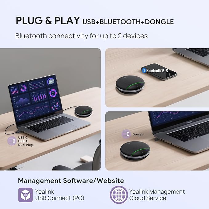 Yealink SP92 Bluetooth Speakerphone with Dongle Conference Speaker and Microphone Full-Duplex Noise Reduction 20h Teams Call 278g Wireless Portable Design Suit for 4-6 Meeting Room