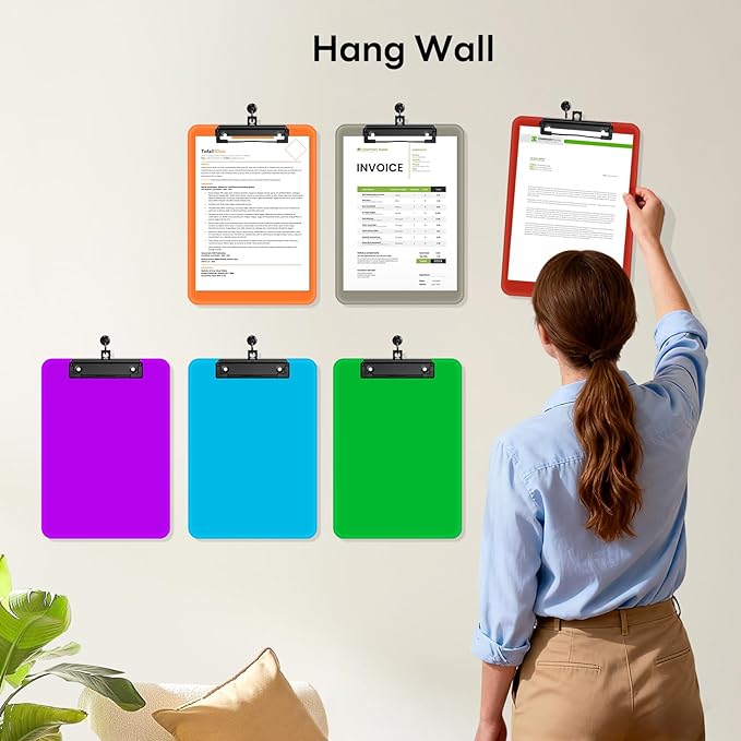 Zoenley A4 Plastic Clipboard Set of 12, Colorful 12.5 x 9 Letter Size for Classroom, Students, Teacher, Nurse, A4 Clear 8.5 x 11 Clip Board with Low Profile Black Clip, Office & School Supplies