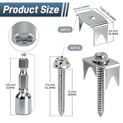Sumloty 30-Pack 304 Stainless Steel Fence Staples, 1.6 Inch Reusable Fence Screw Nails for Wire Mesh and Woven Fencing, Easy Install with Power Drill