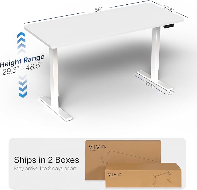 VIVO Electric 60 x 24 in Standing Desk, Memory Height Adjustment, 1B Series, Holds 220 lbs, One-Piece White Top, White Frame, DESK-KIT-1W6W