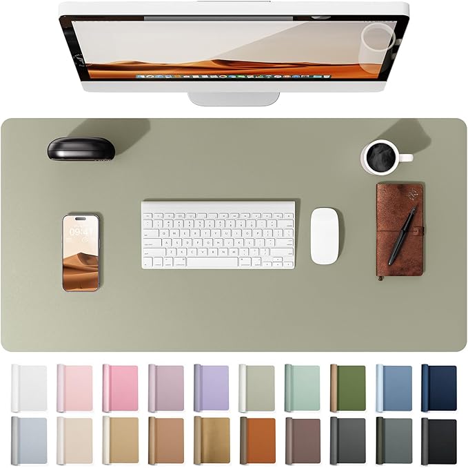 YSAGi Leather Desk Pad Protector, Office Desk Mat, Large Mouse Pad, Non-Slip PU Leather Desk Blotter, Laptop Desk Pad, Waterproof Desk Writing Pad for Office and Home (Olive Beige, 31.5" x 15.8")