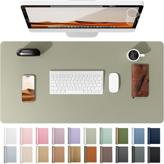 YSAGi Leather Desk Pad Protector, Office Desk Mat, Large Mouse Pad, Non-Slip PU Leather Desk Blotter, Laptop Desk Pad, Waterproof Desk Writing Pad for Office and Home (Olive Beige, 31.5" x 15.8")