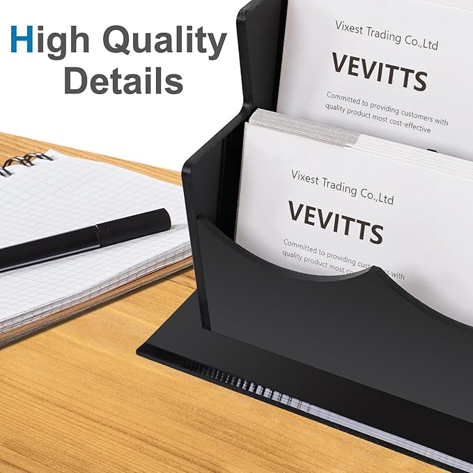 Vevitts Business Card Holder, Acrylic Business Card Display, Clear Desktop Business Card Stand for Exhibition, Home & Office Black 4 Tiers 12 Slots