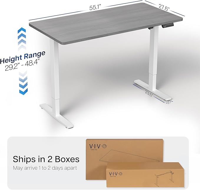 VIVO Electric 55 x 28 in Standing Desk, Memory Height Adjustment, 1B Series, Holds 220 lbs, One-Piece Dark Gray Top, White Frame, DESK-KIT-1W55G