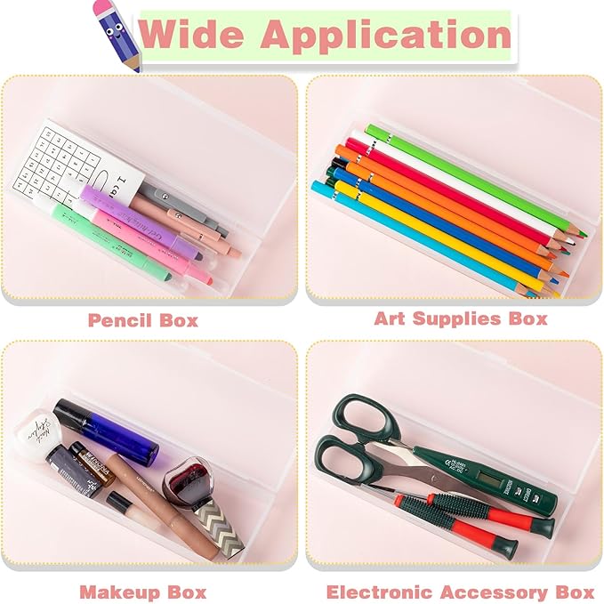 Fainne 24 Pcs Plastic Pencil Case Bulk Pencil Boxes Plastic Stationery Case Frosted Pen Box Pen Holder with Hinged Lid Snap Closure for Office(Single Layer,White,7.68 x 2.6 x 1.18 Inch)