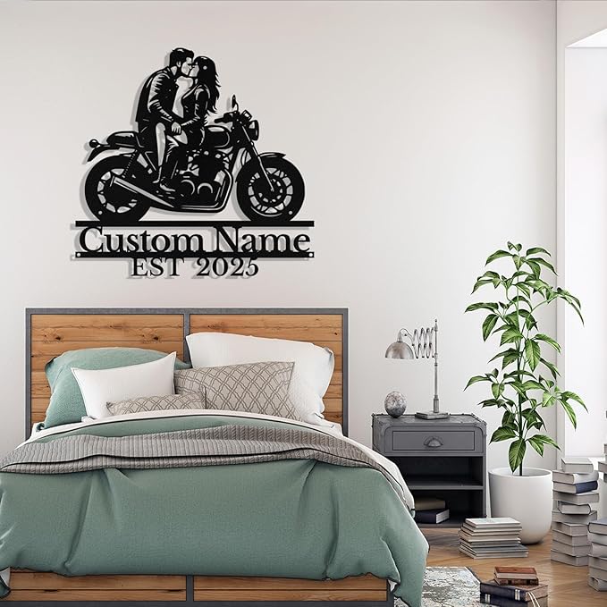 Custom Motorcycle Couple Metal Signs Personalized Biker Couple Name Sign Custom Garage Decor Motorbikes Wall Art Decor Motorcycle Sign Wedding Valentine's Day Gift for Couples
