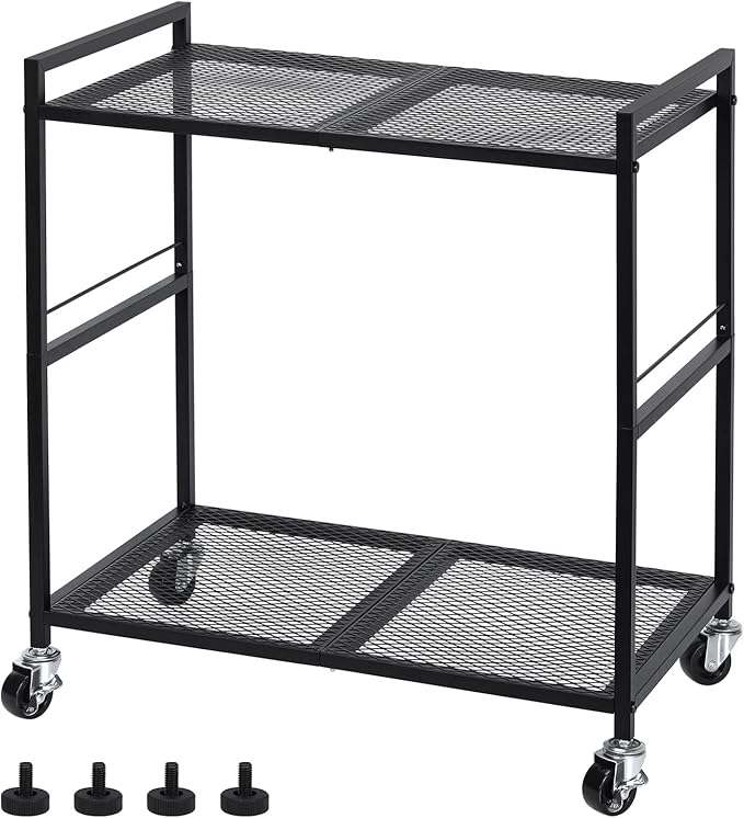 OYEAL Computer Tower Stand, PC Tower Stand Metal Rolling Cart Holds up to 40lbs, 2 Tier Mobile Printer Stand with Storage Under Desk for Home & Office, Black