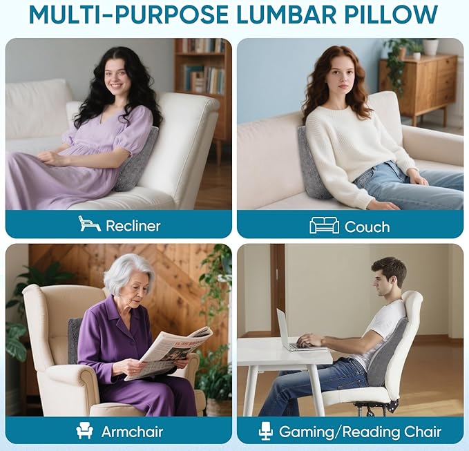 AHUAWA Lumbar Support Pillow for Recliner Chair and Couch, Memory Foam Back Cushion Ergonomic Back Support Pillow for Lower Back Pain Relief, with Soft Velvet