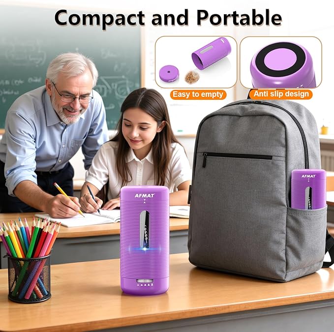 AFMAT Electric Pencil Sharpener, Fully Automatic Pencil Sharpener, Auto in & Out, Rechargeable Hands-Free Sharpeners for Jumbo & Colored Pencils (6.5-12mm), Portable for Home/Classroom/Office PSC2